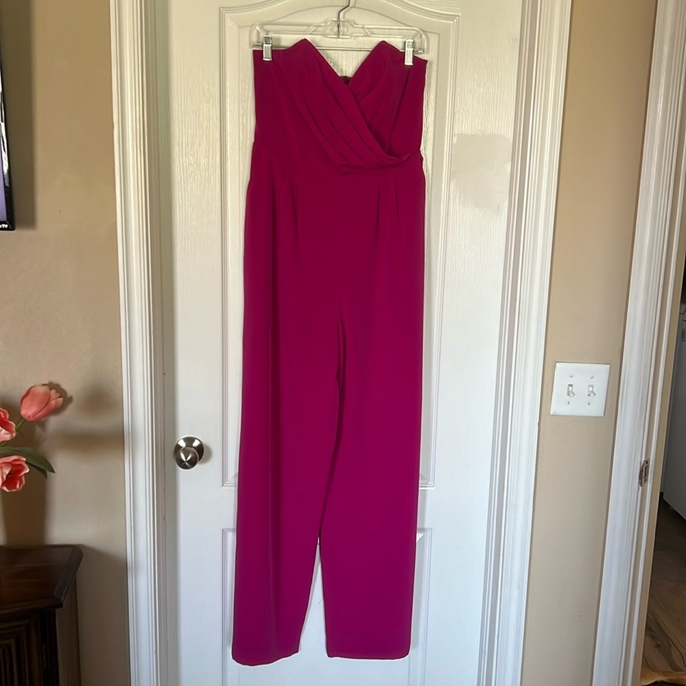 Express Purple Strapless Wide Leg Jumpsuit